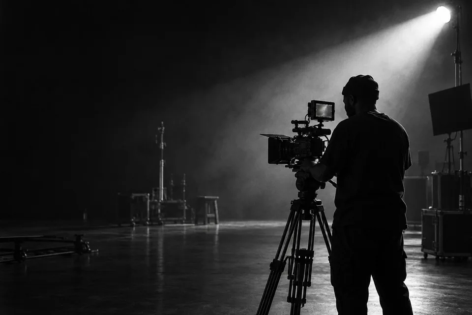 Atmospheric illustration of a cinematographer working with light